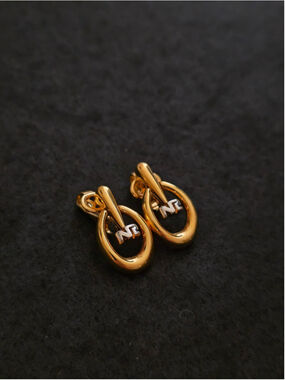 Vintage 80s Nina Ricci Two-Tone "NR" Logo Door Knocker Earrings